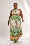 Curvy Halter Neck Tropical Print Jumpsuit