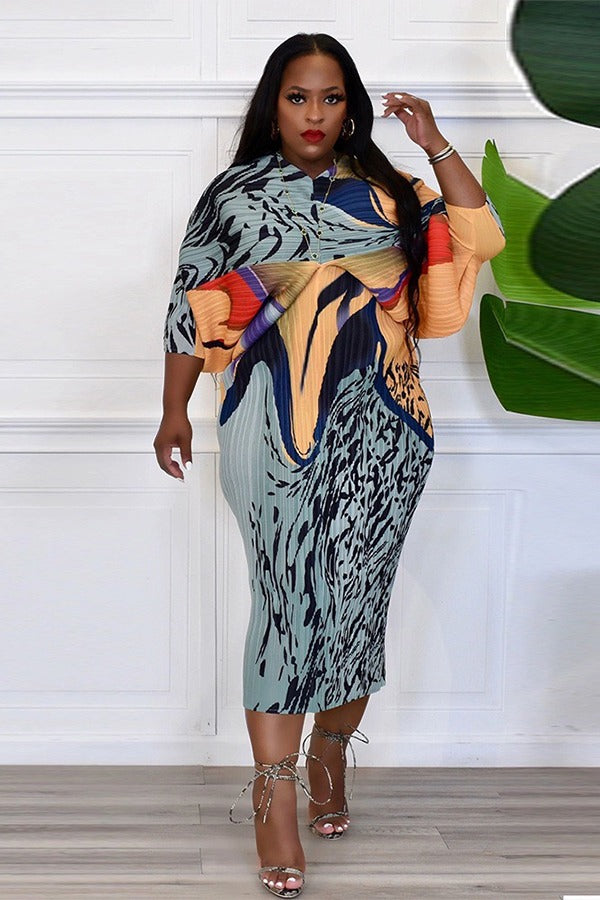 PLUS FREE SIZE MULTI COLOR MIDI DRESS