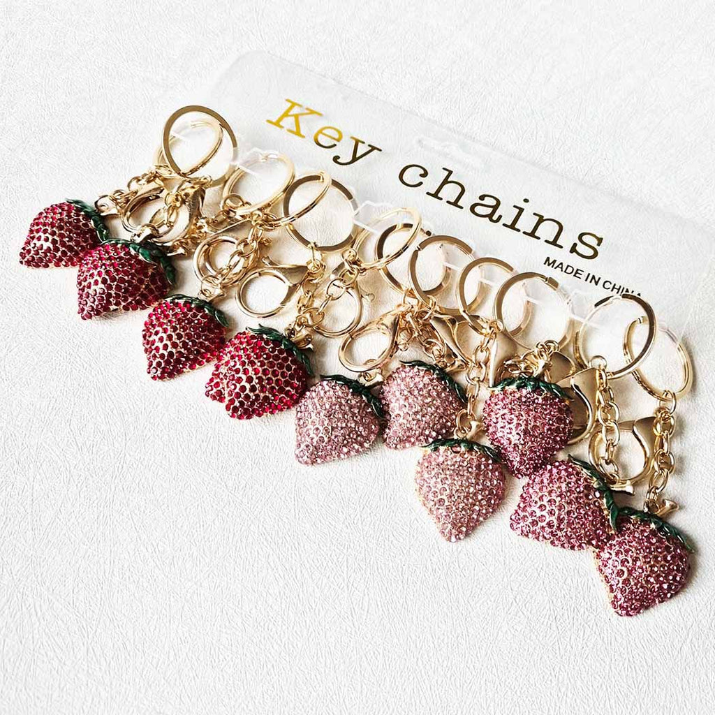 Cute Metal Rhinestone Detailed Strawberry Keychain