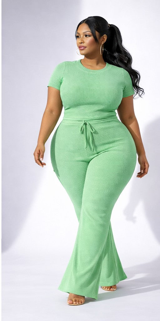 Curvy Size Rib Top and Pants Set