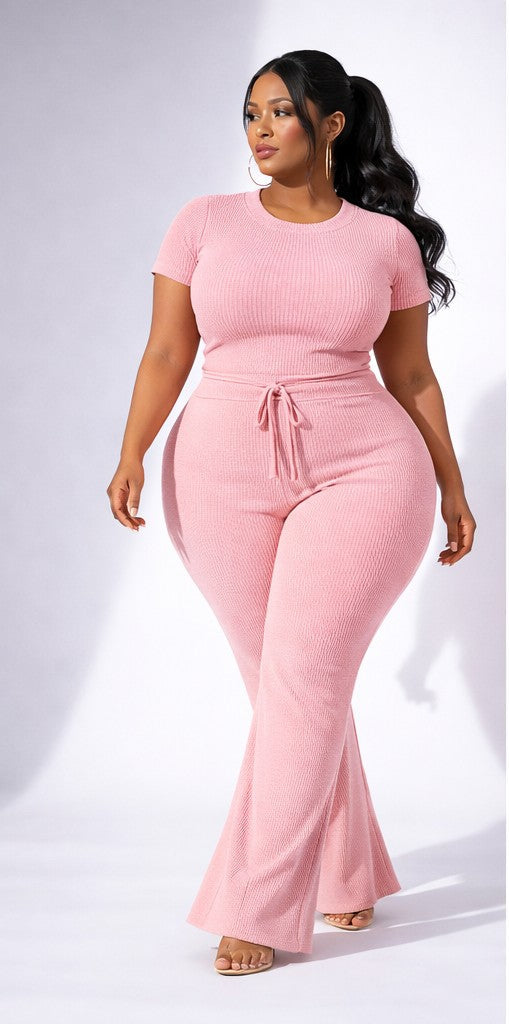 Curvy Size Rib Top and Pants Set