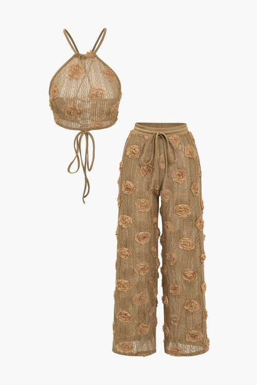 3d Flower Crochet Summer Top Pants Set