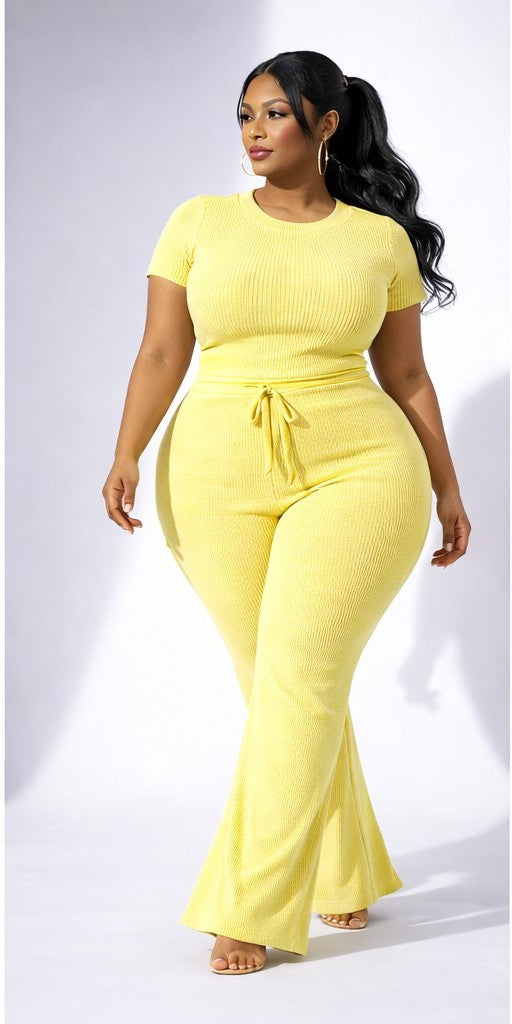 Curvy Size Rib Top and Pants Set