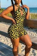Polka Dot Backless Halter Romper